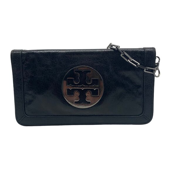 Tory Burch Black Patent Crinkle Bombe Reva Clutch - Picture 1 of 12
